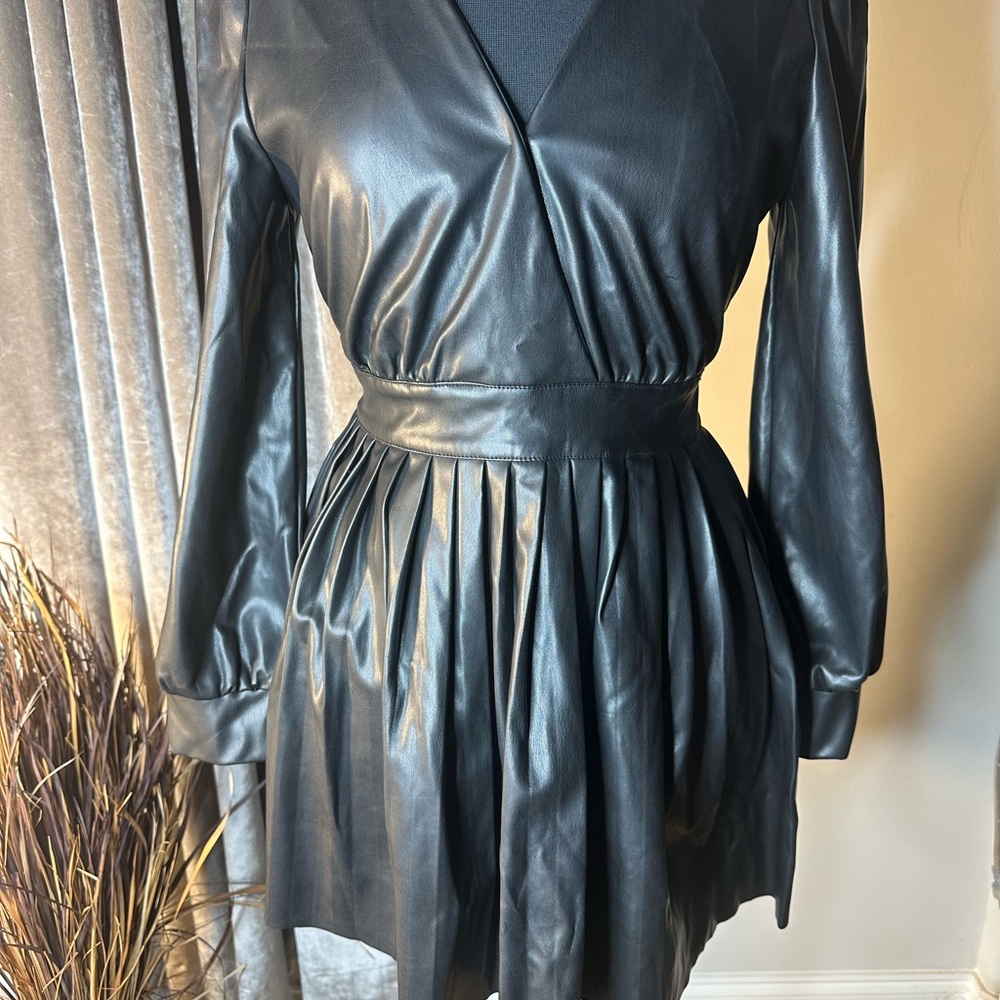 Idem Ditto Elegant Black Faux Leather Dress